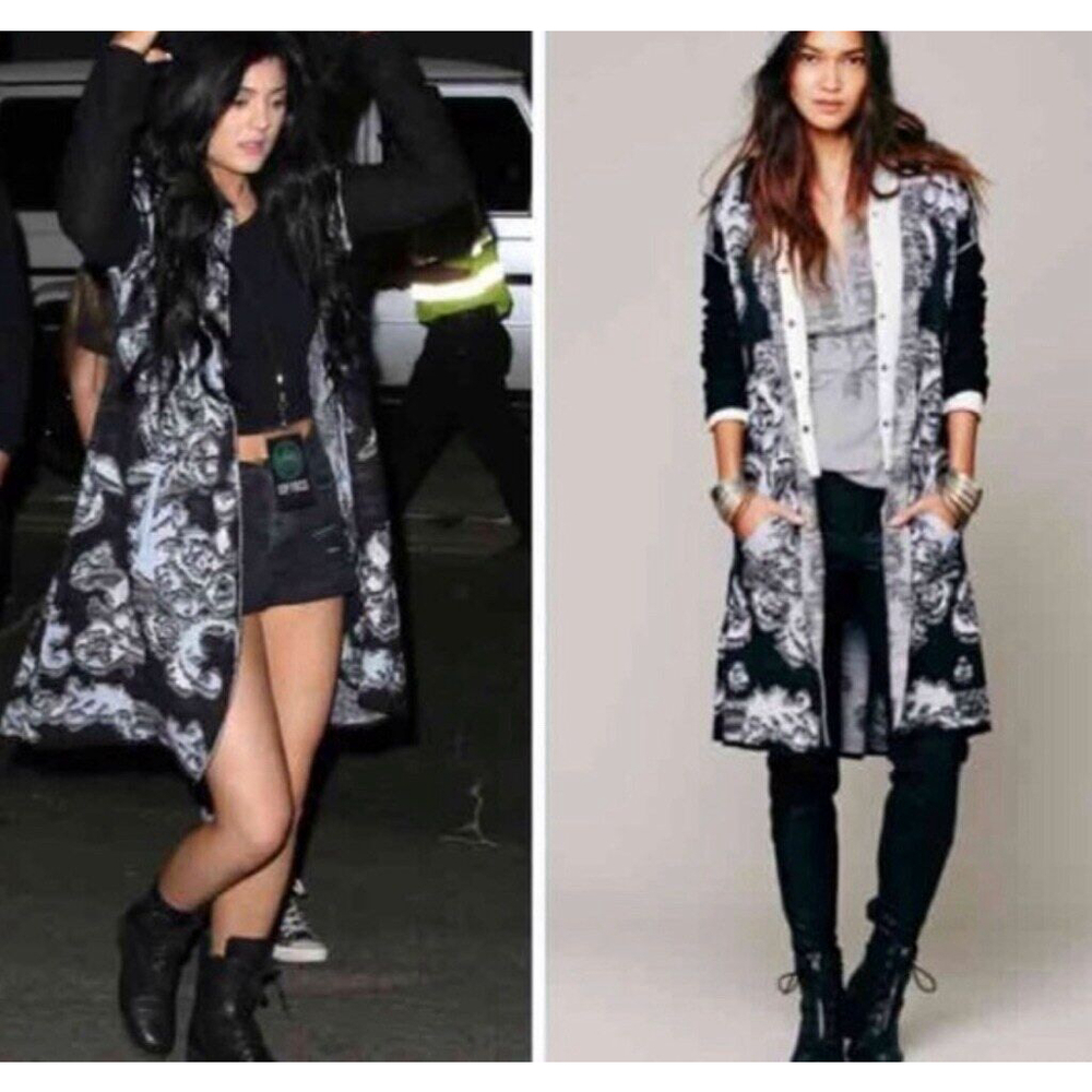 Free People After the Storm Hooded Long Open Face Cardigan Size Medium